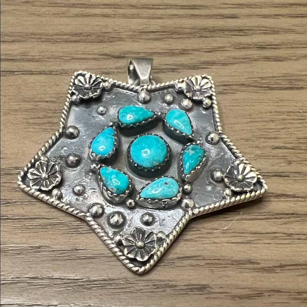 Sterling Silver White Water Turquoise Star Pendant